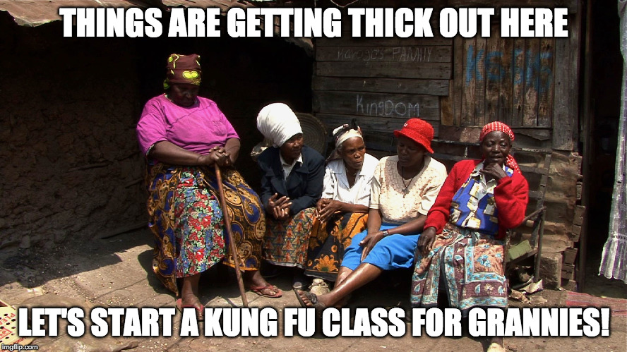 THINGS ARE GETTING THICK OUT HERE; LET'S START A KUNG FU CLASS FOR GRANNIES! | made w/ Imgflip meme maker