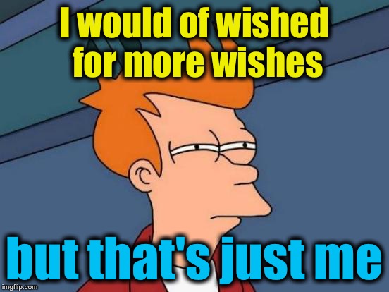 Futurama Fry Meme | I would of wished for more wishes but that's just me | image tagged in memes,futurama fry | made w/ Imgflip meme maker