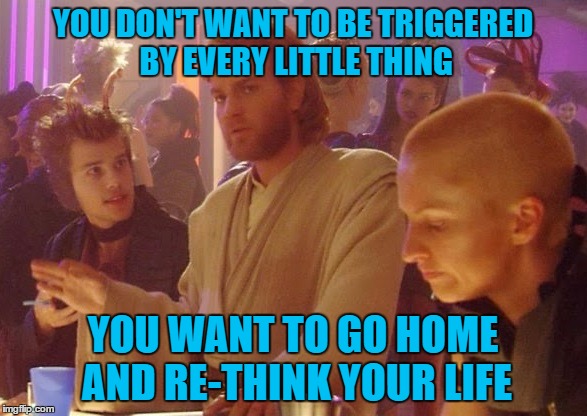 YOU DON'T WANT TO BE TRIGGERED BY EVERY LITTLE THING YOU WANT TO GO HOME AND RE-THINK YOUR LIFE | made w/ Imgflip meme maker