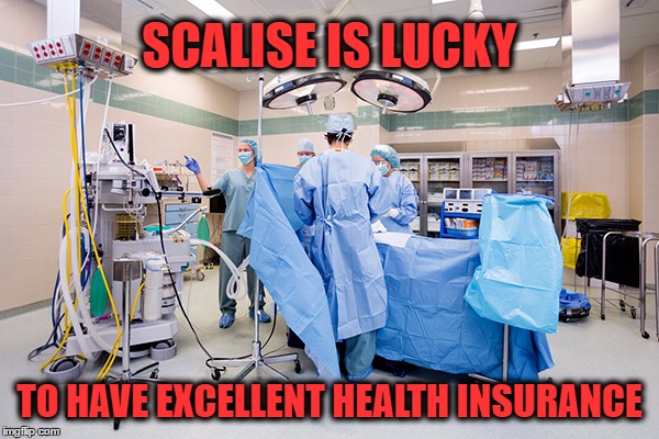 Must Be Nice | SCALISE IS LUCKY; TO HAVE EXCELLENT HEALTH INSURANCE | image tagged in scalise,acha,obamacare,donald trump | made w/ Imgflip meme maker