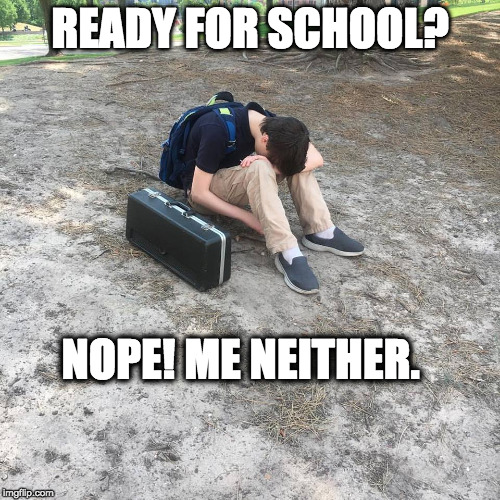 Ready for school? | READY FOR SCHOOL? NOPE! ME NEITHER. | image tagged in school,first day of school,sad kid | made w/ Imgflip meme maker