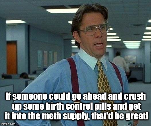That Would Be Great | If someone could go ahead and crush up some birth control pills and get it into the meth supply, that'd be great! | image tagged in memes,that would be great,birth control,meth | made w/ Imgflip meme maker
