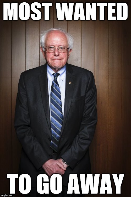 Bernie Sanders standing | MOST WANTED; TO GO AWAY | image tagged in bernie sanders standing | made w/ Imgflip meme maker