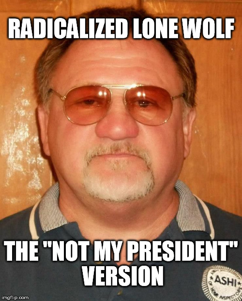 James T. Hodgkinson | RADICALIZED LONE WOLF; THE "NOT MY PRESIDENT" VERSION | image tagged in james t hodgkinson | made w/ Imgflip meme maker