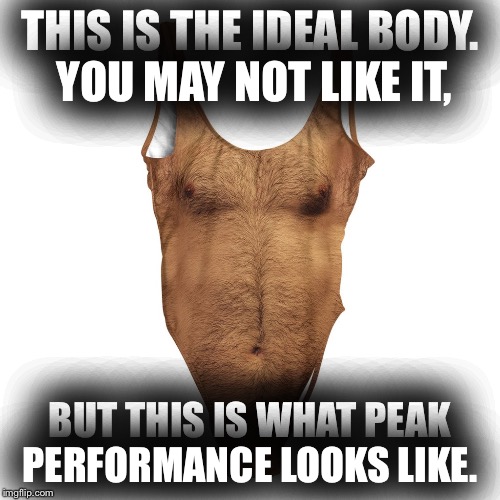 THIS IS THE IDEAL BODY. YOU MAY NOT LIKE IT, BUT THIS IS WHAT PEAK PERFORMANCE LOOKS LIKE. | image tagged in ideal male body | made w/ Imgflip meme maker