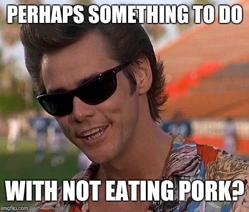 PERHAPS SOMETHING TO DO WITH NOT EATING PORK? | made w/ Imgflip meme maker