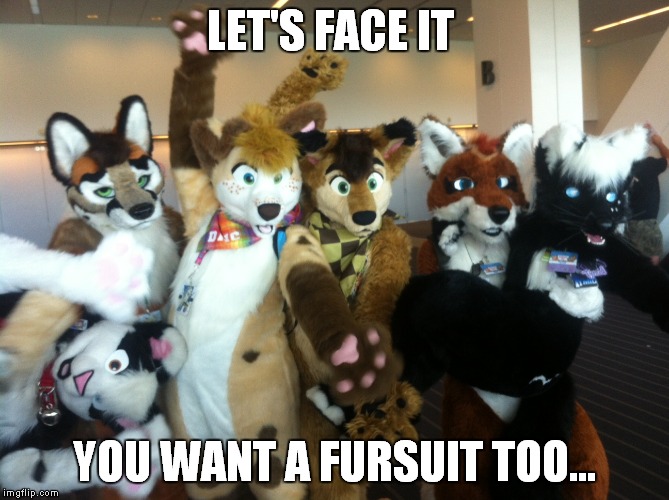Furries | LET'S FACE IT; YOU WANT A FURSUIT TOO... | image tagged in furries,furry,fursuit,convention | made w/ Imgflip meme maker