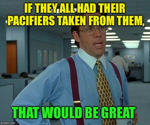 That Would Be Great Meme | IF THEY ALL HAD THEIR PACIFIERS TAKEN FROM THEM, THAT WOULD BE GREAT | image tagged in memes,that would be great | made w/ Imgflip meme maker