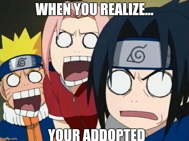 naruto gang | WHEN YOU REALIZE... YOUR ADDOPTED | image tagged in naruto gang | made w/ Imgflip meme maker