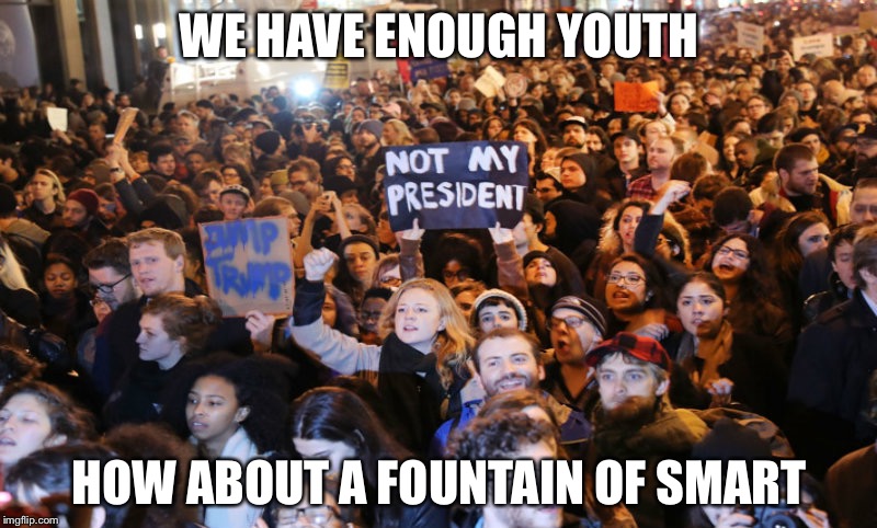 snowflakes | WE HAVE ENOUGH YOUTH; HOW ABOUT A FOUNTAIN OF SMART | image tagged in snowflakes | made w/ Imgflip meme maker