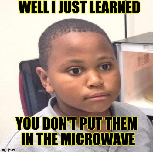 WELL I JUST LEARNED YOU DON'T PUT THEM IN THE MICROWAVE | made w/ Imgflip meme maker