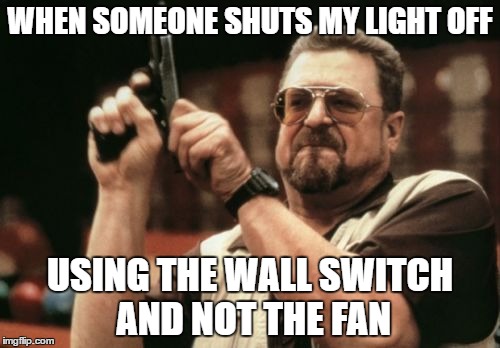 And, Now I Have To Play Around With The Switches | WHEN SOMEONE SHUTS MY LIGHT OFF; USING THE WALL SWITCH AND NOT THE FAN | image tagged in memes,am i the only one around here | made w/ Imgflip meme maker