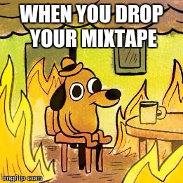 Dog in burning house | WHEN YOU DROP YOUR MIXTAPE | image tagged in dog in burning house | made w/ Imgflip meme maker
