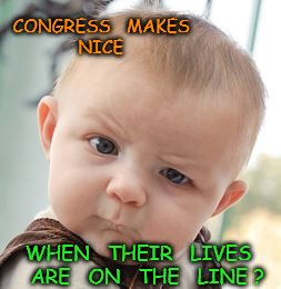 Skeptical Baby Meme | CONGRESS   MAKES   NICE; WHEN   THEIR   LIVES   ARE   ON   THE   LINE ? | image tagged in memes,skeptical baby | made w/ Imgflip meme maker