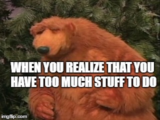 Too much stuff to do | WHEN YOU REALIZE THAT YOU HAVE TOO MUCH STUFF TO DO | image tagged in frustrated,too much,bear | made w/ Imgflip meme maker