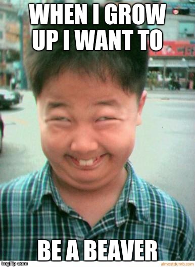 funny asian face | WHEN I GROW UP I WANT TO; BE A BEAVER | image tagged in funny asian face | made w/ Imgflip meme maker