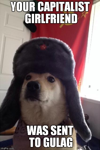 communist dog | YOUR CAPITALIST GIRLFRIEND; WAS SENT TO GULAG | image tagged in communist dog | made w/ Imgflip meme maker