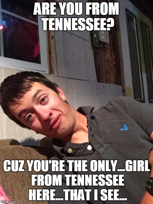 Nervous pick-up line forgetter | ARE YOU FROM TENNESSEE? CUZ YOU'RE THE ONLY...GIRL FROM TENNESSEE HERE...THAT I SEE... | image tagged in nervous pick-up line forgetter | made w/ Imgflip meme maker