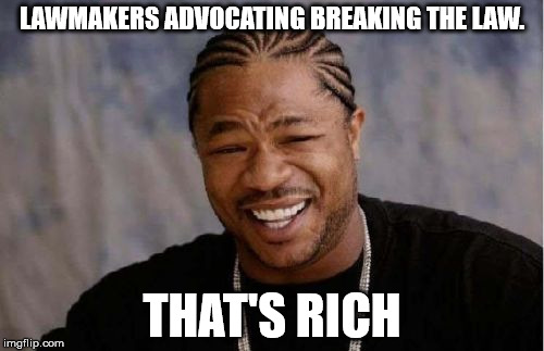 Yo Dawg Heard You | LAWMAKERS ADVOCATING BREAKING THE LAW. THAT'S RICH | image tagged in memes,yo dawg heard you | made w/ Imgflip meme maker