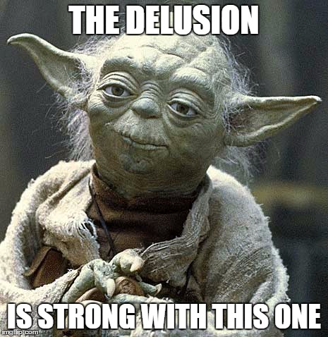 Delusion | THE DELUSION; IS STRONG WITH THIS ONE | image tagged in yoda,AMC_meltdown | made w/ Imgflip meme maker