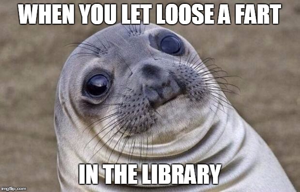 Awkward Moment Sealion Meme | WHEN YOU LET LOOSE A FART; IN THE LIBRARY | image tagged in memes,awkward moment sealion | made w/ Imgflip meme maker