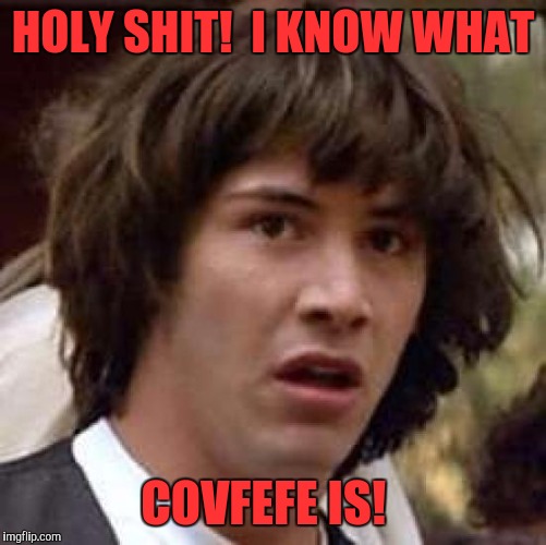 Conspiracy Keanu Meme | HOLY SHIT!  I KNOW WHAT; COVFEFE IS! | image tagged in memes,conspiracy keanu | made w/ Imgflip meme maker