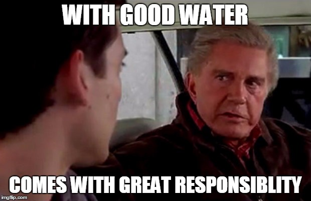 Uncle Ben Spiderman | WITH GOOD WATER; COMES WITH GREAT RESPONSIBLITY | image tagged in uncle ben spiderman | made w/ Imgflip meme maker