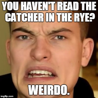 YOU HAVEN'T READ THE CATCHER IN THE RYE? WEIRDO. | image tagged in willne | made w/ Imgflip meme maker