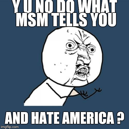 Y U No Meme | Y U NO DO WHAT MSM TELLS YOU AND HATE AMERICA ? | image tagged in memes,y u no | made w/ Imgflip meme maker