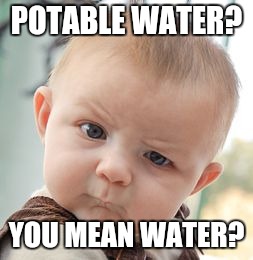 Skeptical Baby Meme | POTABLE WATER? YOU MEAN WATER? | image tagged in memes,skeptical baby | made w/ Imgflip meme maker