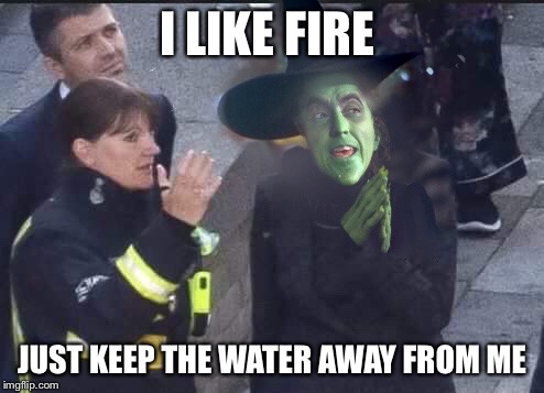 I LIKE FIRE; JUST KEEP THE WATER AWAY FROM ME | image tagged in wicked witch may | made w/ Imgflip meme maker