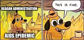 This Is Fine | REAGAN ADMINISTRATION; AIDS EPIDEMIC | image tagged in this is fine | made w/ Imgflip meme maker