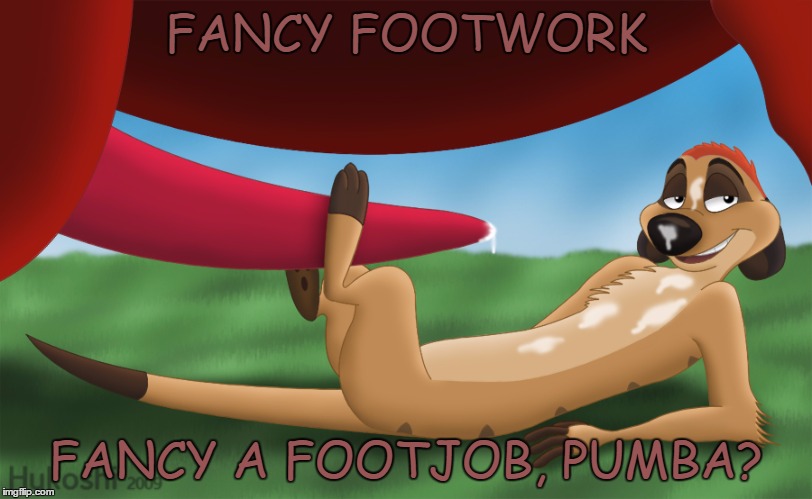 Fancy footwork - fancy a footjob, Pumba? | FANCY FOOTWORK; FANCY A FOOTJOB, PUMBA? | image tagged in jinjabred | made w/ Imgflip meme maker