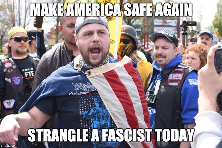 MAKE AMERICA SAFE AGAIN; STRANGLE A FASCIST TODAY | image tagged in strangle fascist | made w/ Imgflip meme maker