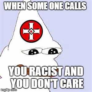 WHEN SOME ONE CALLS; YOU RACIST AND YOU DON'T CARE | image tagged in notallpepes | made w/ Imgflip meme maker