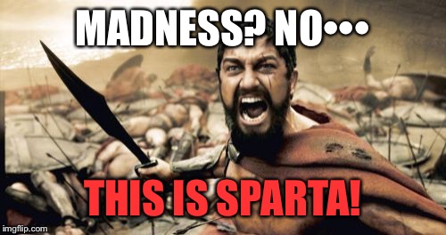 Sparta Leonidas | MADNESS? NO•••; THIS IS SPARTA! | image tagged in memes,sparta leonidas | made w/ Imgflip meme maker