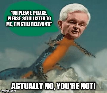 real newt gingrich | "OH PLEASE, PLEASE, PLEASE, STILL LISTEN TO ME , I'M STILL RELEVANT!"; ACTUALLY NO, YOU'RE NOT! | image tagged in real newt gingrich,newt gingrich,scumbag republicans,original hate partisan,newt gingrich loser,gingrich slime reptile | made w/ Imgflip meme maker