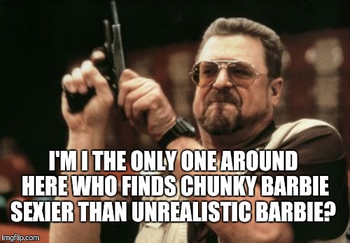 Am I The Only One Around Here Meme | I'M I THE ONLY ONE AROUND HERE WHO FINDS CHUNKY BARBIE SEXIER THAN UNREALISTIC BARBIE? | image tagged in memes,am i the only one around here | made w/ Imgflip meme maker