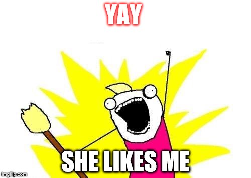 X All The Y Meme | YAY; SHE LIKES ME | image tagged in memes,x all the y | made w/ Imgflip meme maker