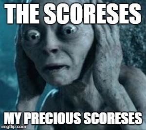 Scared Gollum | THE SCORESES; MY PRECIOUS SCORESES | image tagged in scared gollum | made w/ Imgflip meme maker