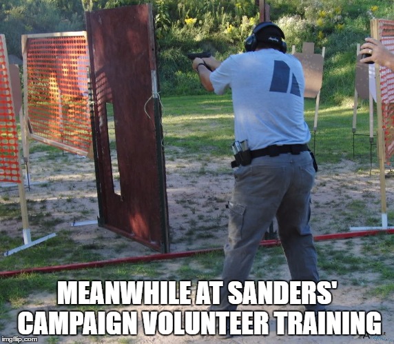 Sanders' volunteers | MEANWHILE AT SANDERS' CAMPAIGN VOLUNTEER TRAINING | image tagged in bernie sanders | made w/ Imgflip meme maker