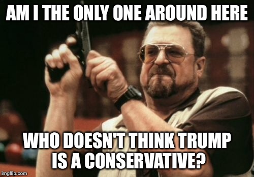 Am I The Only One Around Here Meme | AM I THE ONLY ONE AROUND HERE WHO DOESN'T THINK TRUMP IS A CONSERVATIVE? | image tagged in memes,am i the only one around here | made w/ Imgflip meme maker