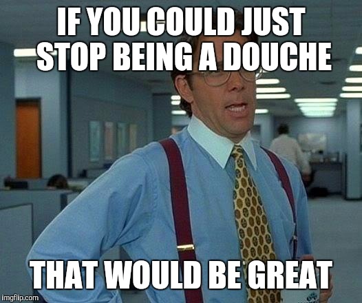That Would Be Great Meme | IF YOU COULD JUST STOP BEING A DOUCHE THAT WOULD BE GREAT | image tagged in memes,that would be great | made w/ Imgflip meme maker
