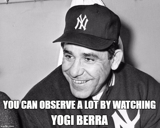 Yogi Berra | YOU CAN OBSERVE A LOT BY WATCHING; YOGI BERRA | image tagged in yogi berra | made w/ Imgflip meme maker