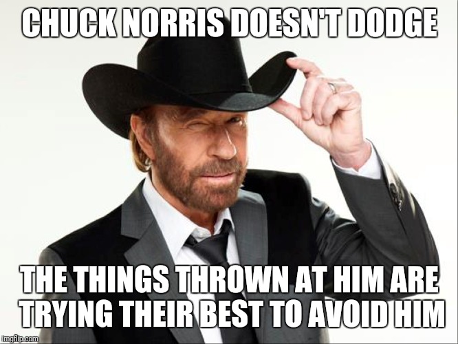 CHUCK NORRIS DOESN'T DODGE; THE THINGS THROWN AT HIM ARE TRYING THEIR BEST TO AVOID HIM | image tagged in chuck norris | made w/ Imgflip meme maker