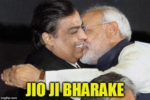 JIO JI BHARAKE | image tagged in kedar joshi,narendra modi,anil ambani,reliance,jio | made w/ Imgflip meme maker