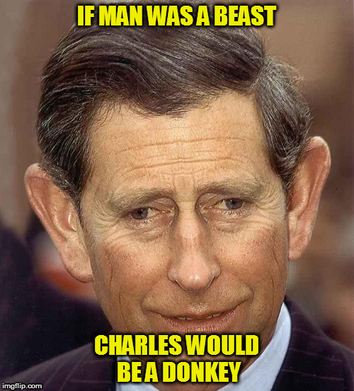 IF MAN WAS A BEAST; CHARLES WOULD BE A DONKEY | image tagged in kedar joshi,prince charles,ears,donkey,beast,stupid people | made w/ Imgflip meme maker