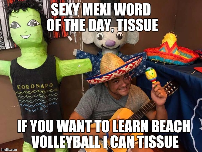 Spanglish word of the day | SEXY MEXI WORD OF THE DAY, TISSUE; IF YOU WANT TO LEARN BEACH VOLLEYBALL I CAN TISSUE | image tagged in sexy | made w/ Imgflip meme maker