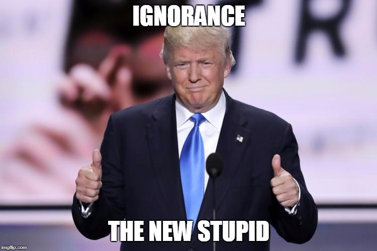 Ignorance, the new Stupid | IGNORANCE; THE NEW STUPID | image tagged in trump thumbs up,ignorance,ignorant,stupid,stupid trump,ignorant trump | made w/ Imgflip meme maker