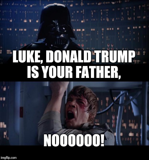 Star Wars No | LUKE, DONALD TRUMP IS YOUR FATHER, NOOOOOO! | image tagged in memes,star wars no | made w/ Imgflip meme maker